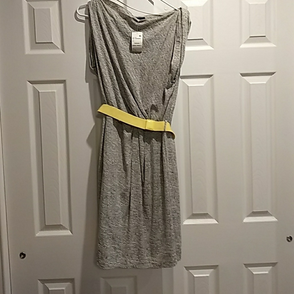 MNG Grey Dress with Yellow Belt